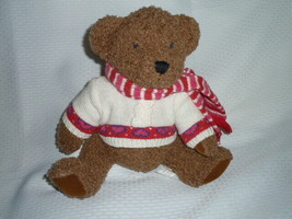 Gymboree Brown Bear Plush White Sweater Red Heart Stripe Scarf Jointed 13&quot; Nwot - £39.46 GBP