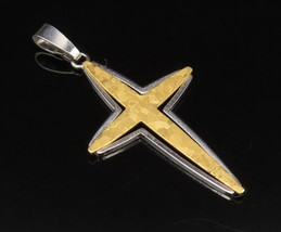 14K GOLD - Vintage Two Tone Religious Star Cross Pendant - GP560 - $242.99