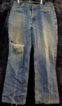 Carhartt FR Jeans Mens Size 36 Blue Denim Cotton Flat Front Distressed Pockets - £14.28 GBP