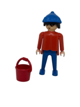 Vintage Playmobil Horse Trainer Figure and Bucket 3140 1974 Blue and Red Toys - $8.90