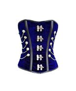 Blue Velvet Black Leather Stripes Chains Goth Steampunk Corset Costume O... - $74.99