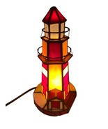 Lighthouse Lamp Stained Glass Plug Red Orange White Vintage Night Light ... - $65.09