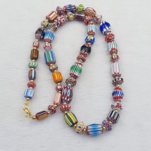 Vintage Chevron Venetian Style Multilayers Glass Beads Necklace NC-811 - £34.12 GBP