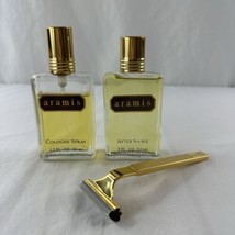 Vintage Aramis Shave Set After Shave 2 oz. Cologne Spray 1.7 Oz And Gold Razor - $76.84