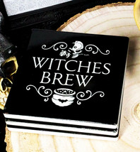Ebros Witches Brew Rose Skull Cauldron Cork Backed Ceramic Coasters Set of 4 - £21.57 GBP