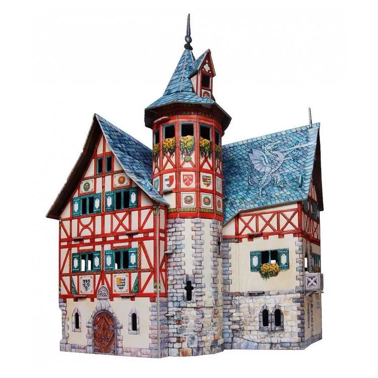 Medieval Town Hall 3D DIY Cardboard Puzzle Model Kit – Paper Castle - $1,105.52 MXN