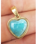 natural HEART LARIMAR handcarved  gold stainless steel pendant #5 - $19.00