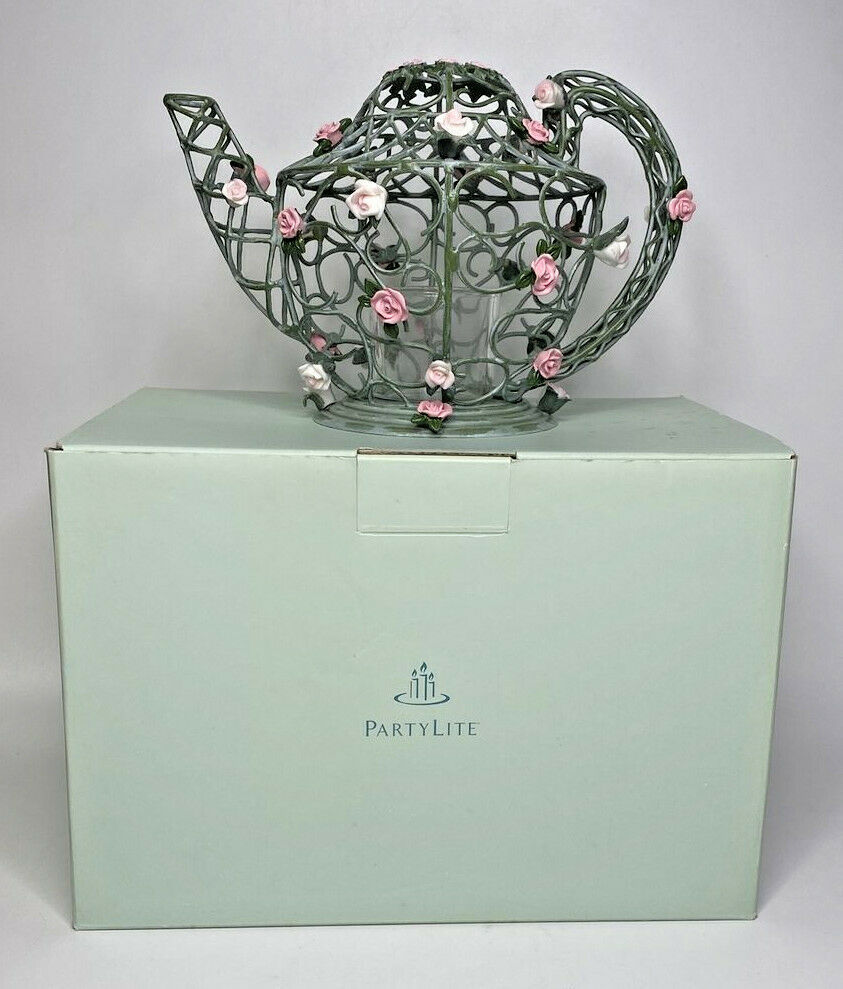 PartyLite Enchanted Rose Teapot Rare Retired NIB P16D/P7738 - $64.99