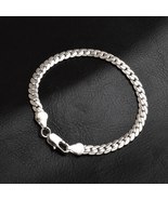 Pure Silver 925 Bracelets for Men 5mm Chain Link Bracelet &amp; Bangles Wris... - £11.76 GBP