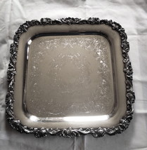 Fabulous Webster Wilcox ENGLISH SCROLL Grape Silverplate 14&quot; Sq Tray Bar... - $74.20
