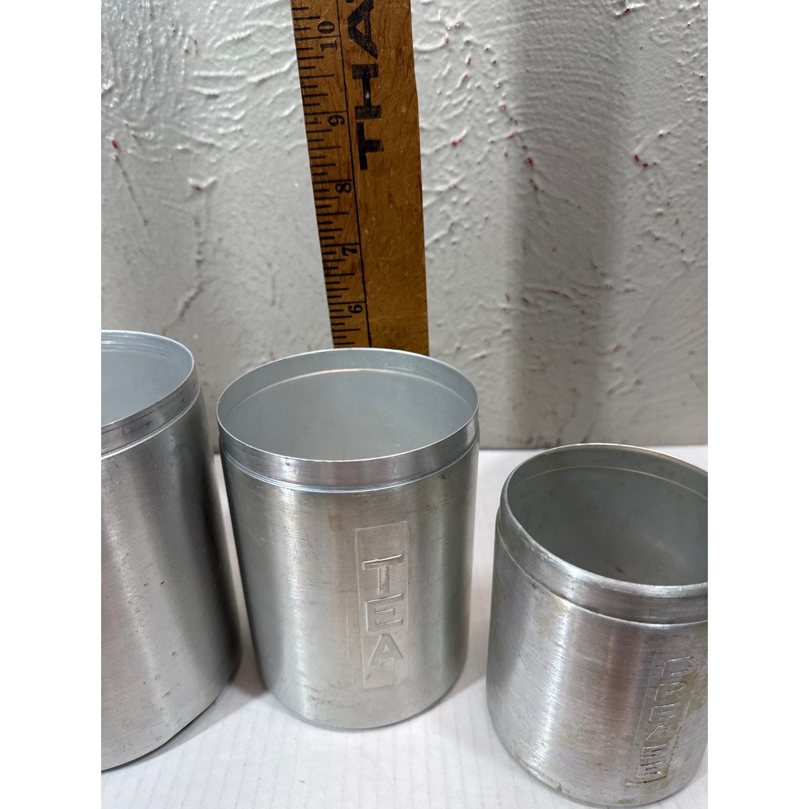 MCM Set of 5 Spun Aluminum Kitchen Canisters Copper Color Lids Made in Italy Item image 6