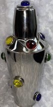 Rare Vintage MCM Glass Jeweled Covered Cocktail Shaker 3 Pieces Stainless Steel - £55.46 GBP