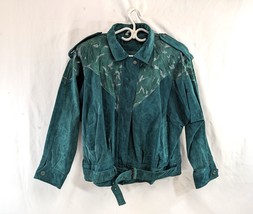 Paris Sport Club Womens Suede Turquoise Bomber Jacket Vtg Size Large Lea... - £46.22 GBP