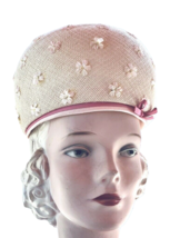 VTG 1950s Women&#39;s Bubble Straw Flowers Hat Linda Farrell Pink Trims Secr... - $41.10
