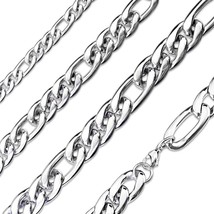 Figaro Chain Necklace 7.5mm Mens Silver Stainless Steel 15-20-inch - £15.22 GBP