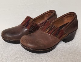 9M BOC Born Brown DAPHNIS Leather Clogs Knit Collar Distressed CHD16 Z22323 - £15.55 GBP