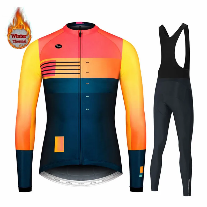 Sporting Spain Team Winter Thermal Fleece Cycling Clothes Men Long Sleeve  Suit  - £44.37 GBP