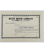 Butte Miner Company Capital Stock Certificate - £9.85 GBP