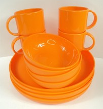 Tupperware 12 Piece Orange Picnic Set - Plates Mugs Bowls 6217A 2224B 6316A - $33.85