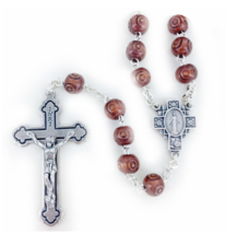 Round Brown Wood Beads Rosary Crucifix Cross - £31.85 GBP