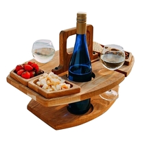 Portable table wine, glasses, fruit and foods handmade in wood For home, garden - $70.00