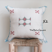 Set Of 2 Handmade &amp; Hand-Stitched Moroccan Sabra Cactus Pillow Cushion, ... - £96.14 GBP