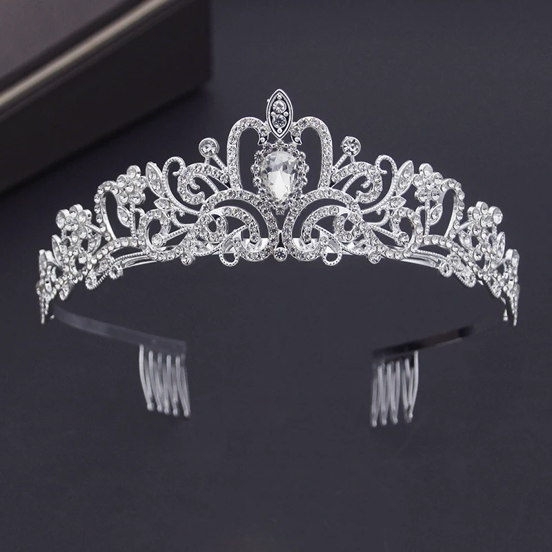 Silver Colors Pink Crystal Combs Tiaras Bridal Jewelry Sets for Girls Party Prom - £11.77 GBP