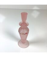 Vintage Frosted Pink Glass Painted Floral Perfume Bottle w/Glass Stopper - $21.51