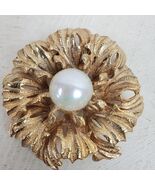 Antique Estate Brooch Gold Tone w/ Faux Pearl 2.25&quot; Rhinestone - €18,41 EUR