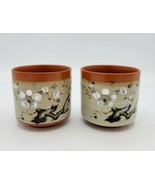 Vintage Hand Painted Japanese Cherry Blossom Terracotta Tea Cups - Set o... - $280.89 MXN