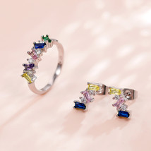 Lazada Jewelry Suit Geometric Art Colorful Crystals Ear Stud And Ring  In Stock - £7.50 GBP