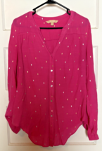 Hope &amp;Harlow Women&#39;s Pink Button-Up Blouse with Silver &amp; Gold Accents Si... - $22.10