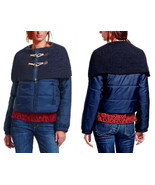 Anthropologie Puffer Toggle Jacket Small Blue Black Shawl Collar Zip Cro... - £93.16 GBP