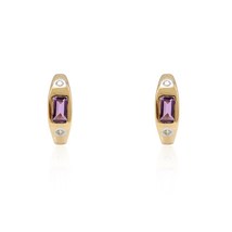 14K Yellow Gold Amethyst Diamond Hoop Earrings - £399.95 GBP