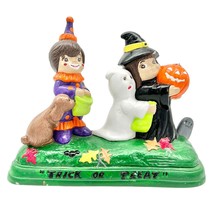Halloween Figurine 9 x 7.5 Trick or Treat Ceramic Multicolor - £12.46 GBP