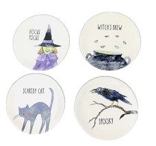 NWT Rae Dunn Set of 4 6&quot; Halloween Plates Hocus Pocus-Spooky -Witch&#39;s Brew -CAT - £18.73 GBP