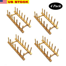 4x Bamboo Wooden Dish Rack Plate Stand Pot Lid Holder Cabinet Organizer Kitchen - £15.81 GBP