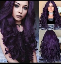 Purple weavy wig,purple curly wig,purple wig with waves,purple wig with bangs - £27.46 GBP