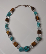 Vintage Glass And Stone Bead Necklace 18.5 Inches Long  - £43.86 GBP
