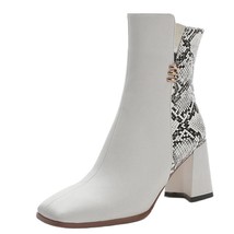 Spring Autumn Fashion Ladies Boots Snakeskin Velvet Square Toe Short Plush Zip 6 - £60.12 GBP