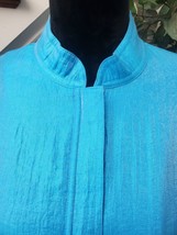Ruby Rd. Women&#39;s Blue Solid Rayon 3/4 Sleeve Full Zipper Blazer Jacket Size 10 - £22.02 GBP