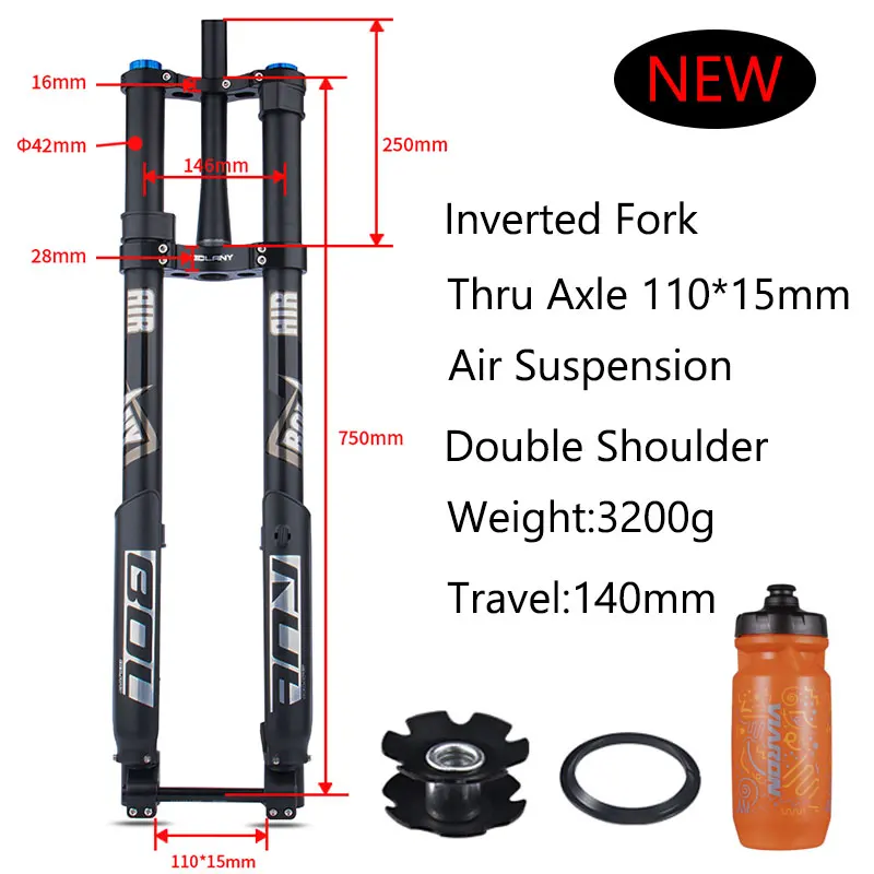 BOLANY Double  Inverted Bike Fork MTB Fork 26/27.5/29inch Boost Fork Thru Axle T - £371.58 GBP