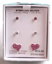 Girls Sterling Silver 925 Pink Clear Crystal Heart Post Stud Earrings New in Box - £9.61 GBP