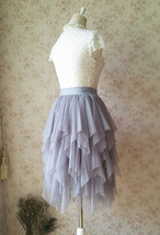 Gray Fluffy Layered Tulle Skirt Womens Custom Plus Size Tulle Midi Skirt image 2
