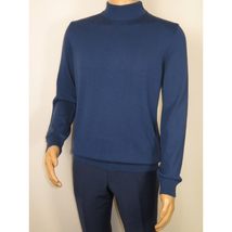 Men's Sweater Knit By BRANGO Turkey Mock Neck Cotton Blend 21050 Sax Blue image 5