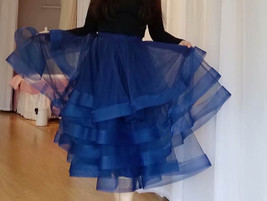 A-line NAVY BLUE Layered Tulle Skirt Outfit Women Plus Size Tulle Midi Skirt image 3