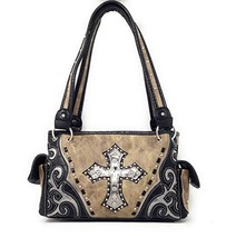 Premium Rhinestone Cross Cut Out Western Embroidered Concealed Carry Han... - £34.75 GBP