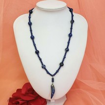 Vintage Lapis Lazuli 20” Long Necklace with Horn Pendant 32g Beauty - £70.73 GBP