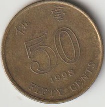1998 Hong Kong 50 cents coin Peace Age 25 years old and also is KM#68 Bi... - $1.89