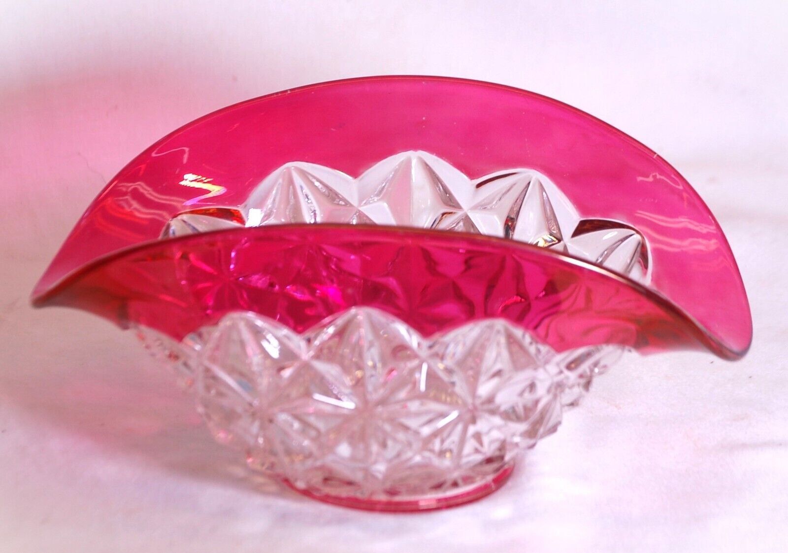 Cranberry Flash Glass Bowl Star Pattern Unknown Maker - $24.74